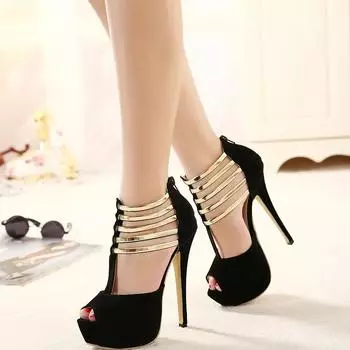 Fashion Sexy Peep Toe 16Cm Thin High Heels Women Sandals Elegant Platform Narrow Band Hollow Rear Zipper Pumps Stilettos Shoe Size 35-42 35 красный