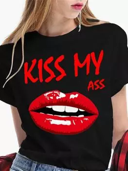 Fashion Sexy Red Lip Women T Shirt Funny Kiss Lips 3D Print Ladies T-shirt Casual Basis T-Shirts S