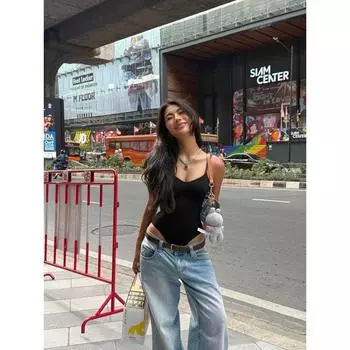 Fashion Sexy Style V Neck Ruched Sleeveless Jumpsuit Women s Summer Sexy Backless Waist Trimming Slimming outside Wear Sleeveless Tops Black S