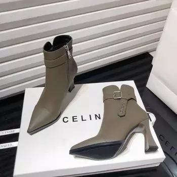 Fashion Sexy Women Pointed Toe Ankle Boots High Heels Shoes Winter 2025 Trend New Elegant Casual Shoes Fashion Leather Pumps Botas Mujer 34 хаки