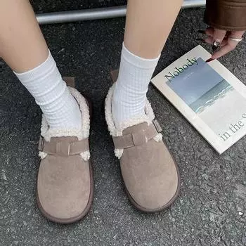 Fashion Shallow Mouth Casual Woman Shoe Female Footwear Round Toe Loafers Fur All-Match Autumn Dress New Moccasin Fall Winter Rubber PU 35 чёрный