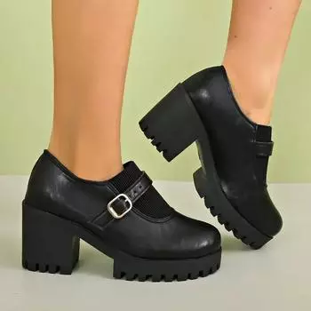 Fashion Shallow Office and Career Women s High Heels Buckle Strap Fashion 2024 Brand Women s Shoes Hot Sale Plus Size Solid Heels Women 35 чёрный