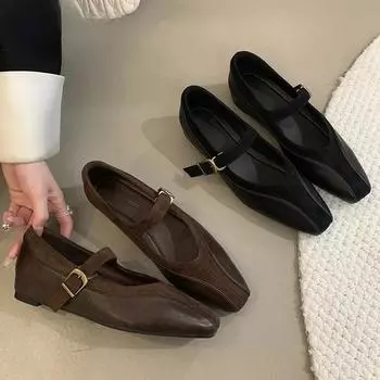 Модные неглубокие офисные туфли Мэри Джейн с увеличивающей рост женской обувью с металлической пряжкой на ремешке женские туфли на плоской подошве 35