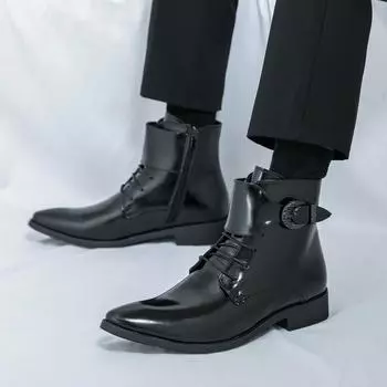 Модные мужские ботинки с острым носком Модный британский формальный стиль Для улицы Модные деловые вечеринки Свадебные офисные туфли с высоким верхом из кожи 38 чёрный