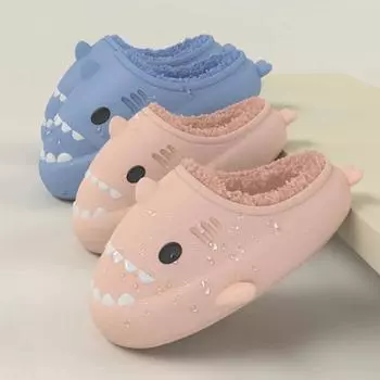 fashion Shevalues New Fur Shark Slippers for Women Men Non-Slip Waterproof Warm Shark Shoes For Home Outdoor Winter Plush Shark Slippers 36-37(22.5-23cm)