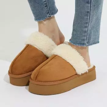 fashion Shevalues New Winter Cotton Slippers For Women Classic Fashion Faux Fur Bedroom Slides Warm Comfort Casual Fluffy Women Slipper 36-37 хаки