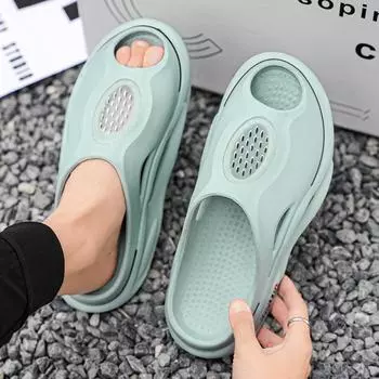 fashion Shevalues Summer Male Flat Sandals Holes Garden Shoes Outdoor Beach Slides EVA Thick Sole Home Slippers Fashion Mens Clogs Shoes 36-37 чёрный