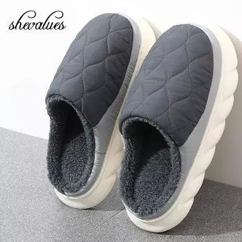 fashion Shevalues Winter Men Slippers New Warm Home Fur Slippers Women Indoor Bedroom Plush Slippers Thick Soled Non-slip Cotton Shoes 36-37(8.8-9 inch)