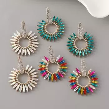 Модные блестящие прозрачные хрустальные элегантные круглые серьги-подвески в форме цветка для женщин, роскошные винтажные популярные ювелирные изделия, аксессуары для ушей зелёный