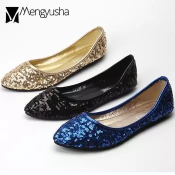 Fashion Shiny paillette slip on flats ballet shoes women pointed toe shallow mouth moccasins bling bling soft bottom ballerina femme 5 золотой