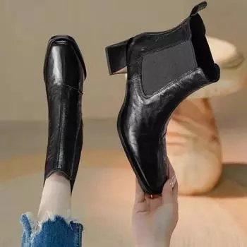 Модная обувь женская 2024 года, горячая распродажа, женские ботильоны, элегантные современные ботинки, женские сшитые туфли с квадратным носком и высоким каблуком, женские туфли Zapatos 35 чёрный