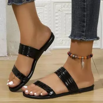 fashion Shoes Female 2024 Hot Sale Summer Women s Slippers Mixed Colors Open Toe Low-heeled Concise Casual Outdoor Light Slippers Women 36 чёрный