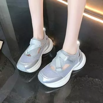 Модная женская обувь 2024 года, новые эластичные женские вулканизированные туфли на весну и осень, дышащие сетчатые однотонные кроссовки на низком каблуке для повседневных прогулок 35 серебряный