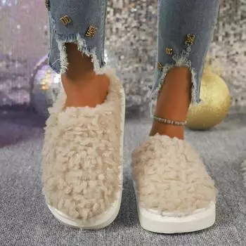 Fashion Shoes Female 2024 Plus Size Warm Women s Slippers Closed Toe Casual Slippers Women Solid Round Toe Flat with Light Ladies Shoes 36-37 хаки