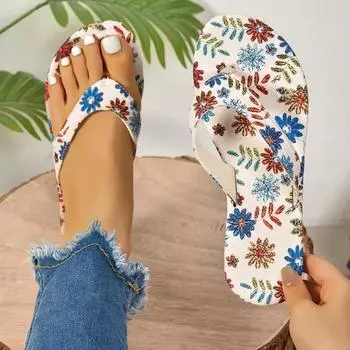 Модная женская обувь 2024 года, уличная мода, женские шлепанцы с цветочным принтом, повседневные модные туфли на плоской подошве, простые универсальные женские пляжные сандалии 36 бежевый
