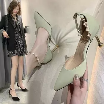 Fashion Shoes Female Fashion Sexy Hollow With Sandals Summer Korean Version Breathable Shoes Women Pumps High Heel Wedding 34 зелёный