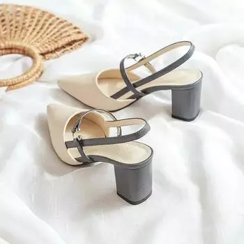 Модные туфли на высоком каблуке Летние элегантные туфли на толстом высоком каблуке с острым носком Baotou Solid Ladies Shoes Женские сандалии Zapatillas Mujer 2024 34 светло-коричневого