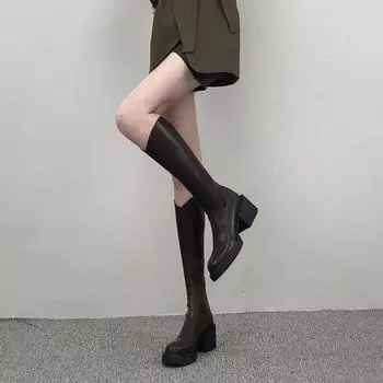 Fashion Shoes for Woman High Heels Footwear Long Women s Boots Leather Winter Knee Shaft Elegant Heeled Brown Goth Fashion 2024 Quality 35