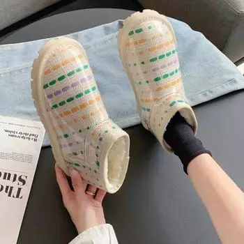Fashion Shoes for Woman Kawaii Booties Round Toe Cute Women s Snow Boots Elegant with Low Heels Ankle Boot Female Comfrtable Pu Plush 39 35