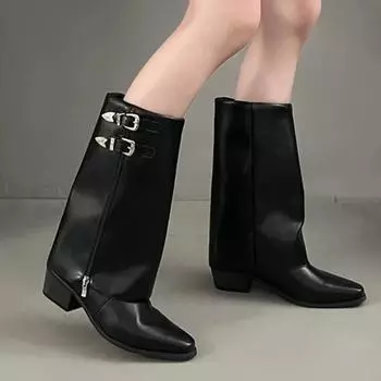 Fashion Shoes for Women 2024 High Quality Sleeve Women s Boots Autumn Pointed Toe Solid High Tube Chunky Heels Large Size Fashion Boots 35
