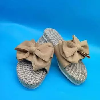 fashion Shoes for Women 2024 Hot Sale Open Toe Women s Slippers Summer Bow Tie Solid Solft Sole Light Casual Flat Comfortable Slippers 36 чёрный