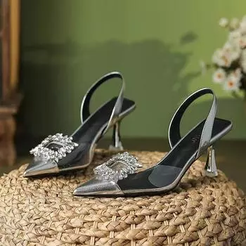 fashion Shoes for Women 2024 New Closed Toe Women s Sandals Slip on Dress Sandals Women Crystal Pointed Toe Thin Heel Ladies Shoes 35 покинуть белый