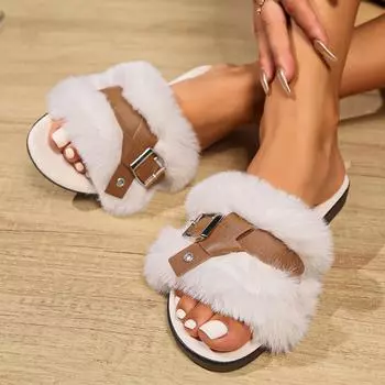 fashion Shoes for Women 2024 New Open Toe Women s Slippers Autumn Buckle Mixed Colors Solft Sole Light Casual Comfortable Flat Slippers 36 чёрный