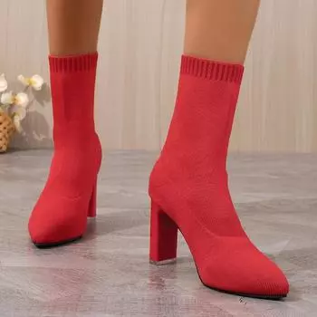 fashion Shoes for Women Fashion Sleeve Women s Boots Spring Autumn Pointed Toe Solid Sexy Dress Short Barrel Chunky Heels Stretch Boots 36