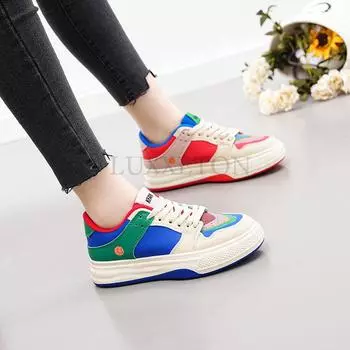 fashion Shoes for Women High Quality Lace on Women s Vulcanize Shoes Mixed Color Women Sneakers Platform Sport Shoes Ladies Zapatos 35