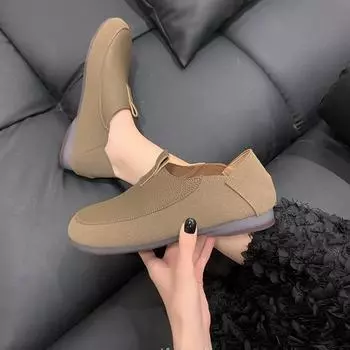 Fashion Shoes for Women Retro Shallow Flats Spring Autumn New Soft Bottom Female Single Shoes Solid Casual Slip on Loafers Flat Shoes 35 хаки