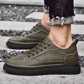 Fashion Shoes Men lace up Fashion Casual Leather Men s Dress Shoes outdoor British Breathable spring autumn Platform Wedding Shoe Male 38 чёрный