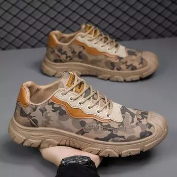 Fashion Shoes Men Low Casual Sneaker Camouflage Work Shoes Breathable Canvas Casual Running Shoes Thick Bottom Non-slip Hiking Footwear 39 серый