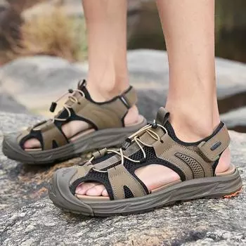 Fashion Shoes men outdoor Casual Sandals breathable Summer Shoes Sandal Mens mesh Sandalias Hiking Sandals men footwear 6.5 хаки