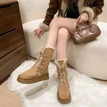 Fashion Shoes Winter Boots Lady Boots-Women Luxury Designer Plush Australia 2024 Padded Fashion Fur Autumn Snow Lolita Lady Boots Brand 35 жёлтый