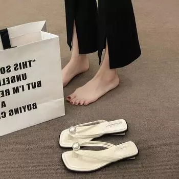 Fashion Shoes Woman 2024 Low String Bead Female Slippers Rubber Flip Flops New Hawaiian Slides Shoes Ladies Slippers String Bead 35 бежевый