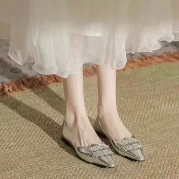 Fashion Shoes Woman 2024 Pointed Toe Low Heels Casual Female Sneakers All-Match Crystal Modis Flats Shallow Mouth New on Heels Summer 35 чёрный