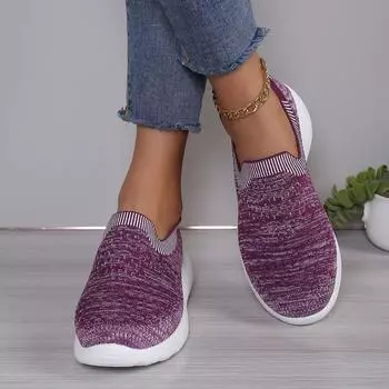 Fashion Shoes Woman 2024 Trend Sneakers Breathable Knit Slip-on Thick Bottom Comfor Light Sport Shoe Zapatillas Deportivas Para Mujeres 36 чёрный