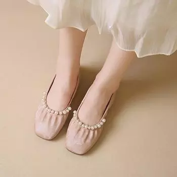 Модная обувь женская на плоской подошве мягкая кристалл повседневная женская кроссовки с коротким носком без застежки квадратный нос платье лодочка стразы большой размер лето 35 абрикосовый