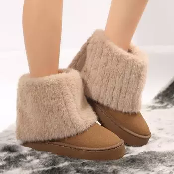 Fashion Shoes Women 2024 New Winter Round Toe Boots Women Flock Plush Warm Mid Heel Snow Boots Women Fashion Water Proof Casual Shoes 36 серый