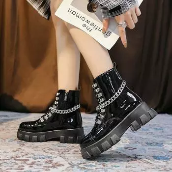 Модная обувь женские ботильоны с круглым носком панк-ботинки на толстой подошве удобные ботинки на платформе для женщин модные ботинки Botas De Mujer 35