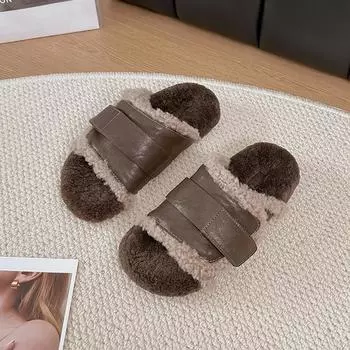 Fashion Shoes Women Female Slippers Flock Luxury Slides Platform Low Soft 2024 Designer Massage Casual Rubber Fabric Hook & Loop Hoof H 35 коричневый