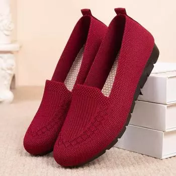 Fashion Shoes Women s Summer Mesh Breathable Flat Shoes Ladies Comfort Light Sneaker Socks Women Slip on Loafers Zapatillas Muje2024 35 красный