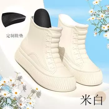 Fashion short and medium women s rain boots matte thickened flat heel non-slip women s water boots outdoor women s shoes wading shoes glue rain shoes 36