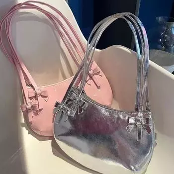 Fashion Shoulder Bag Small Square Bag Lady Pea Pocket Bow Axillary Bag Trend Leisure Versatile Korean Style Outdoor Handheld Bag