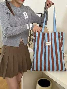 Fashion shoulder women s bag striped large-capacity bag version canvas casual shopping bag bag simple women s bag