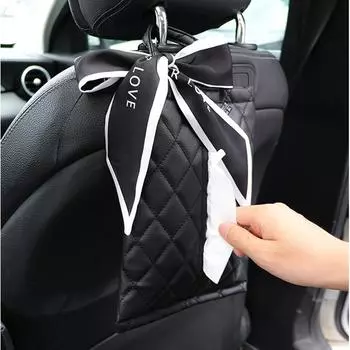 Fashion Silk Ribbon Bowknot Car Back Seat Headrest Tissue Holder Auto Hanging Paper Towel Bag Cover Styling Car Accessories чёрный