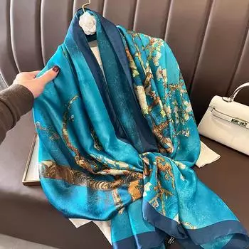 Модный шелковый шарф для женщин, шали, женские покрывала, цветы для путешествий, защита от солнца, солнцезащитный крем, пляжные шарфы, кондиционер, накидки 90*180cm