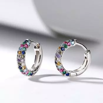 Fashion Silver Plate Round Mini Earrings Set Half Hoop Colorful Zircon Ladies Luxury Jewelry Hoop Earrings