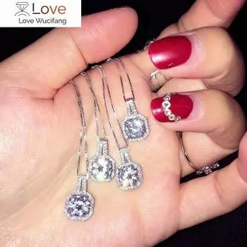 Fashion Silver Plated Super Shining Square Design Cubic Zircon Necklace Pendant For Women Bridal Wedding Jewelry