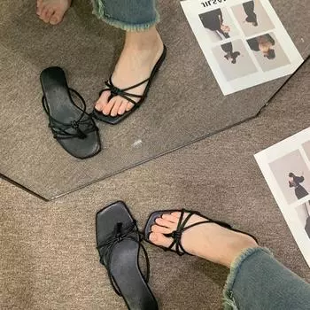 Fashion Silver Slippers Shoes Woman 2024 Trend Flat Sandals Flip Flops House Summer Shoes Sale Sandal Female Ladies Slides Elegant 35 бежевый